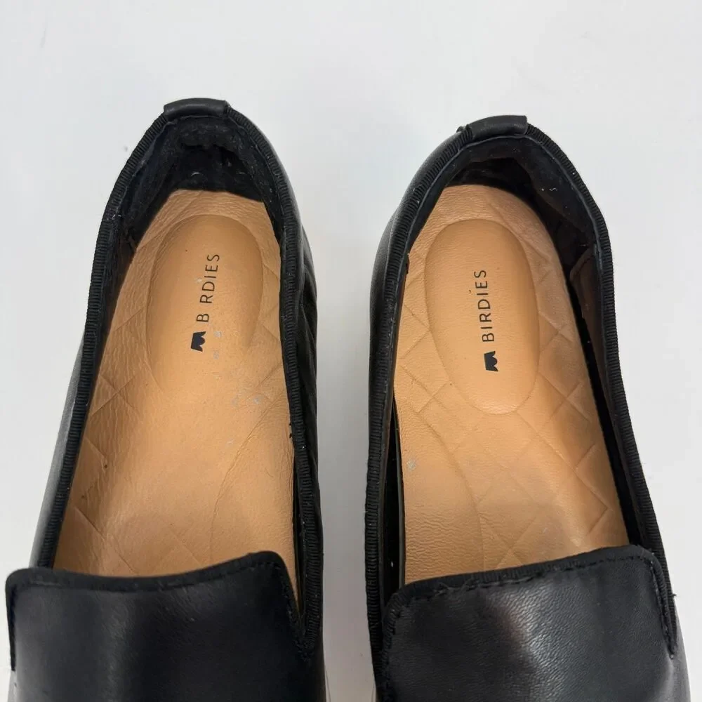 Birdies The Swift Black Smooth Leather Slip On Sneaker Flats Loafer Women Size 7